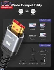 10K 8K HDMI 2.1 Cable 2-Pack 6.6FT, Certified 48Gbps Ultra High Speed Slim HDMI