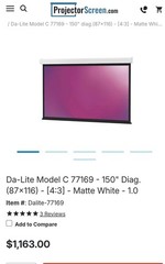 Da-Lite 150″ 77169 Model C Manual Projector Screen (87 x 116″)