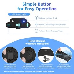 Sleep Headphones Bluetooth 6.0 Headband, 3-IN-Sleeping Headband 1 Black