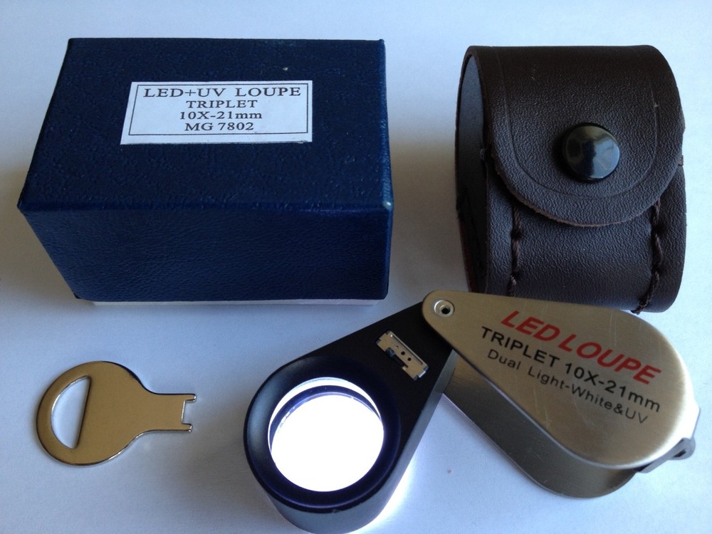 10x21mm UV/LED Triplet Illuminated Loupe-Dual Light (white & UV) Magnifier USA