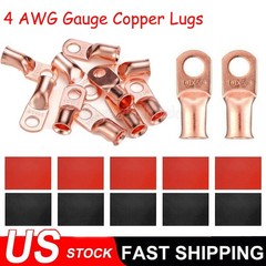 4 AWG Gauge Copper Lugs w/ BLACK & RED Heat Shrink End Ring Terminals Wire 20pcs