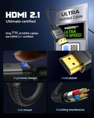 Certified HDMI 2.1 Cable, [4K@240Hz 144Hz 120Hz, 8K@60Hz] 1440P Ultra