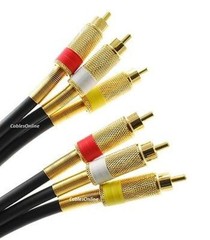 1ft Premium Grade 3-RCA Male to 3-RCA Male 24k Gold-Plated Audio/Video Cable