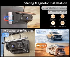 Solar Magnetic Wireless Backup Camera 1080P Monitor TouchScreen Car Truck Camper