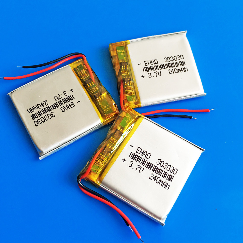3 pcs 3.7v 240mAh Li Po Rechargeable Battery 303030 for MP3 Headphone Bluetooth
