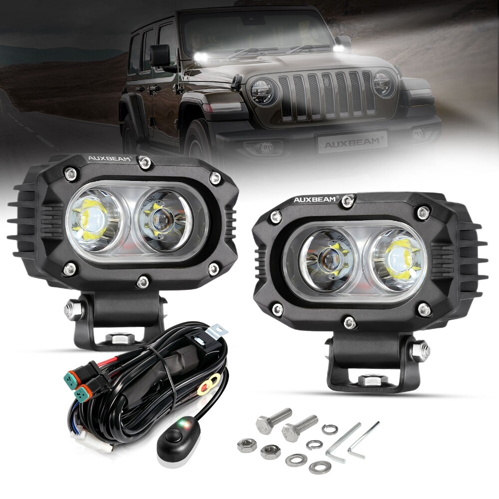 AUXBEAM 4″ Inch LED Work Light Bar Flood Driving Fog Pods DRL Offroad ATV Truck