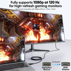 Display Port to HDMI Cable 3Ft, 4K@30Hz 1080P@120Hz [One-Direction] Displayport