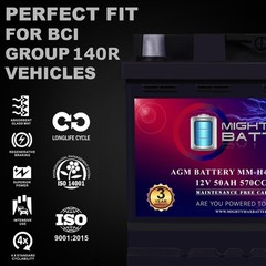 Mighty Max MM-H4 BCI Group 140R 12V 50AH 80RC 570CCA Rechargeable Car Battery