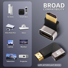 4 Pack Black 8K HDMI Right Angle Adapter 90 and 270 Degree
