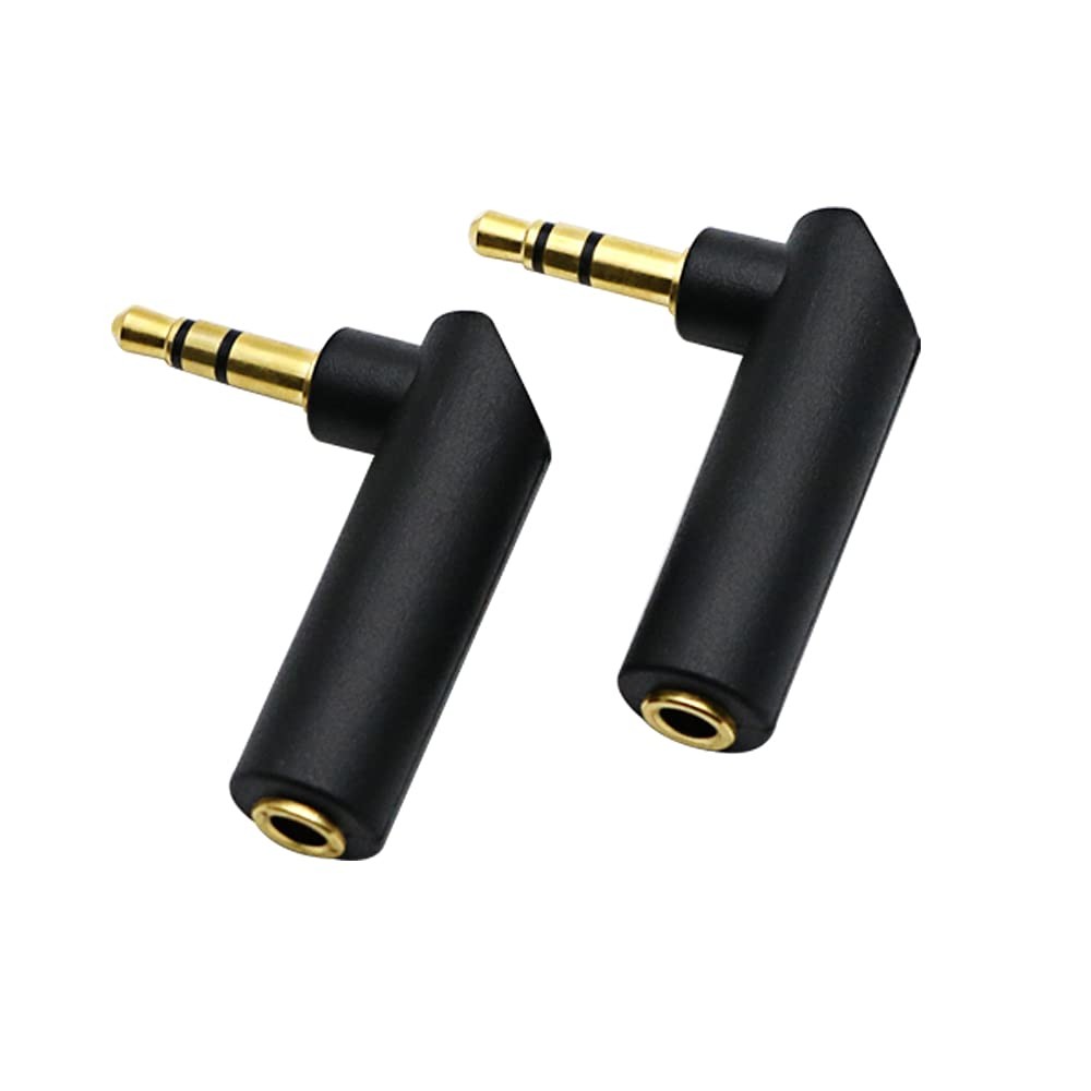 3.5mm Male to Female Audio Adapter 90° Right Angle Stereo Jack AUX 2 Pack