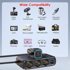 9 in 1 Car Cigarette Lighter Socket Splitter USB C Fast Charger Power Adapter
