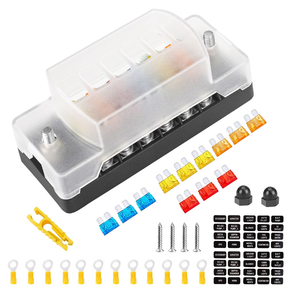 6 Way Fuse Block with Negative Bus Blade Fuse Holder for Automotive Car Truck RV