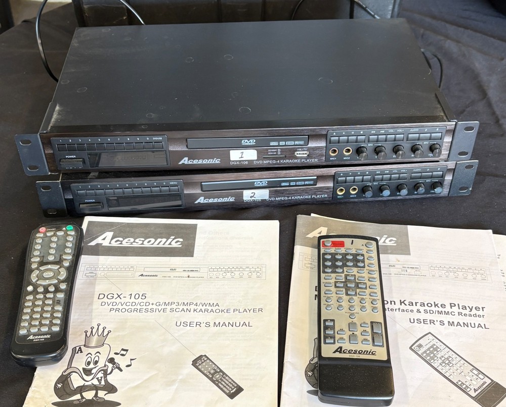 Pair of Acesonic DGX-106 DGX-105 DVD MPEG-4 Karaoke Players w/ Remote Tested