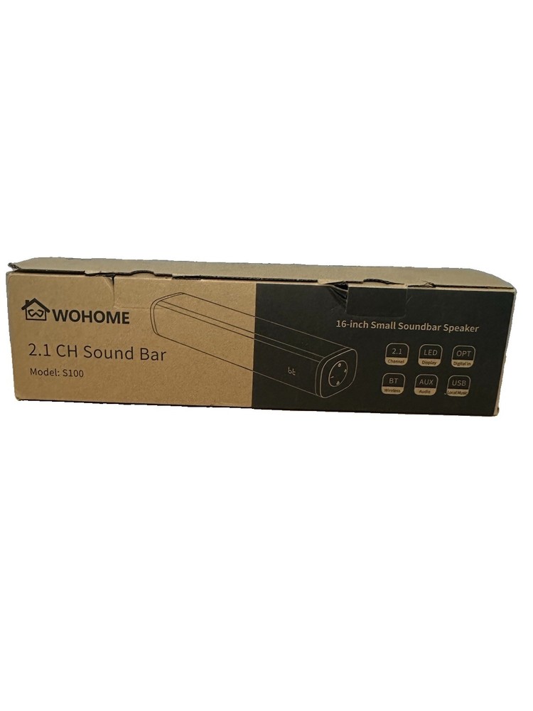 WOHOME S100 2.1ch 16″ Soundbar Bluetooth LED Display AUX USB Optical Black