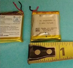 Lot of 2* 3.85V 767 mAh Lithium Polymer Rechargeable Battery Li-Po, Ships Free!
