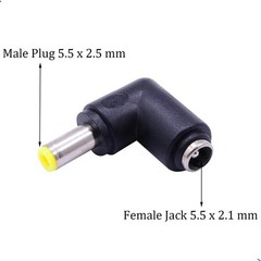 2Pcs DC Power Connector Adapter 90 Degree Angle 5.5mm x 2.5mm Male Plug black