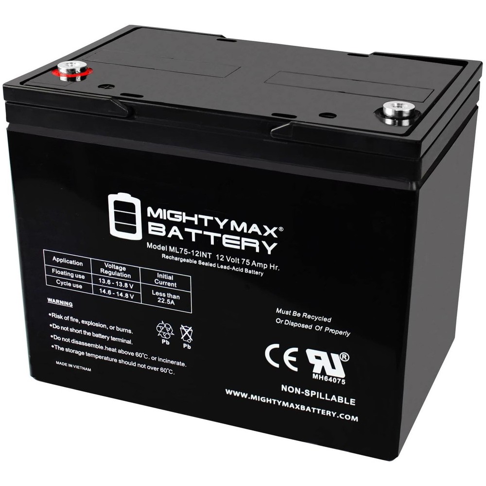 Mighty Max 12V 75Ah Internal Thread Battery Replaces Quickie P300-P210-P320