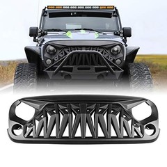 Front Grill Shark Grille Compatible with 2007-2018 Jeep Wrangler Matte Black