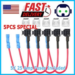 5 Pack Low-Profile Fuse Tap + 25A Blade Add Circuit 25AMP Adapter 25 A Amp 12V