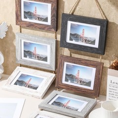 2 Set 4 x 6 Inch Wall Hanging Picture Frames Collage with 8 Openings, Rustic