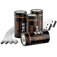 4x EBL RCR123 CR123A CR123 Batteries 3V Lithium Li-ion USB Rechargeable w/Cable