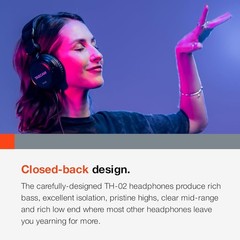 TH-02 Professional Studio Monitor Headphones, Wired, over Ear 1/4 Inch Adapter