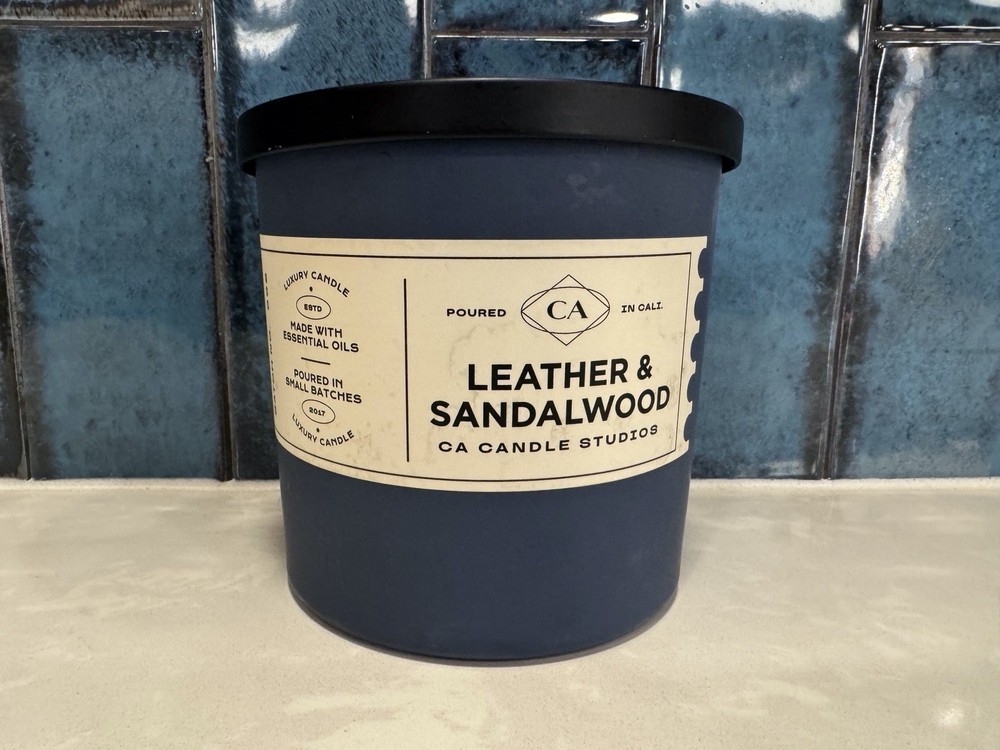Leoben Co Company Leather Sandalwood Candle Vegan Soy Wax Blend 3-Wick 24oz NEW