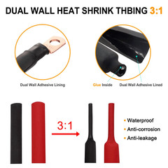 4 AWG Gauge Copper Lugs w/ BLACK & RED Heat Shrink End Ring Terminals Wire 20pcs