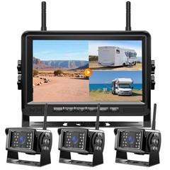 1080P Wireless RV Backup Camera 7″ DVR Quad Split Monitor for Truck Trailer Van