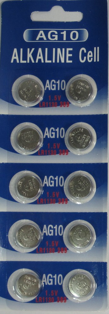 10 Pk AG10 LR1130 389 390 189 L1131 LR54 D389 Alkaline Button Cell Battery