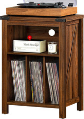 Rustic Brown Record Player Stand with Vinyl Storage for 160 Albums