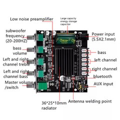 ZK-MT21 2.1Channel Bluetooth Audio Power Amplifier Board Subwoofer 50w+50w+100w