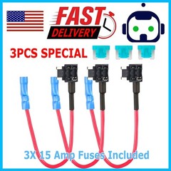 3 Pack Low Profile Fuse Tap + 15A Blade Add Circuit 15AMP Adapter 15 A Amp 12V