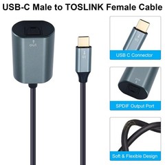 USB C to Toslink Optical Audio Adapter 20cm/7.87inch, USB C Male to Toslink F…