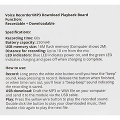 Voice/MP3 Record and Playback Board Kit with Li-Poly Battery and USB Cable for S