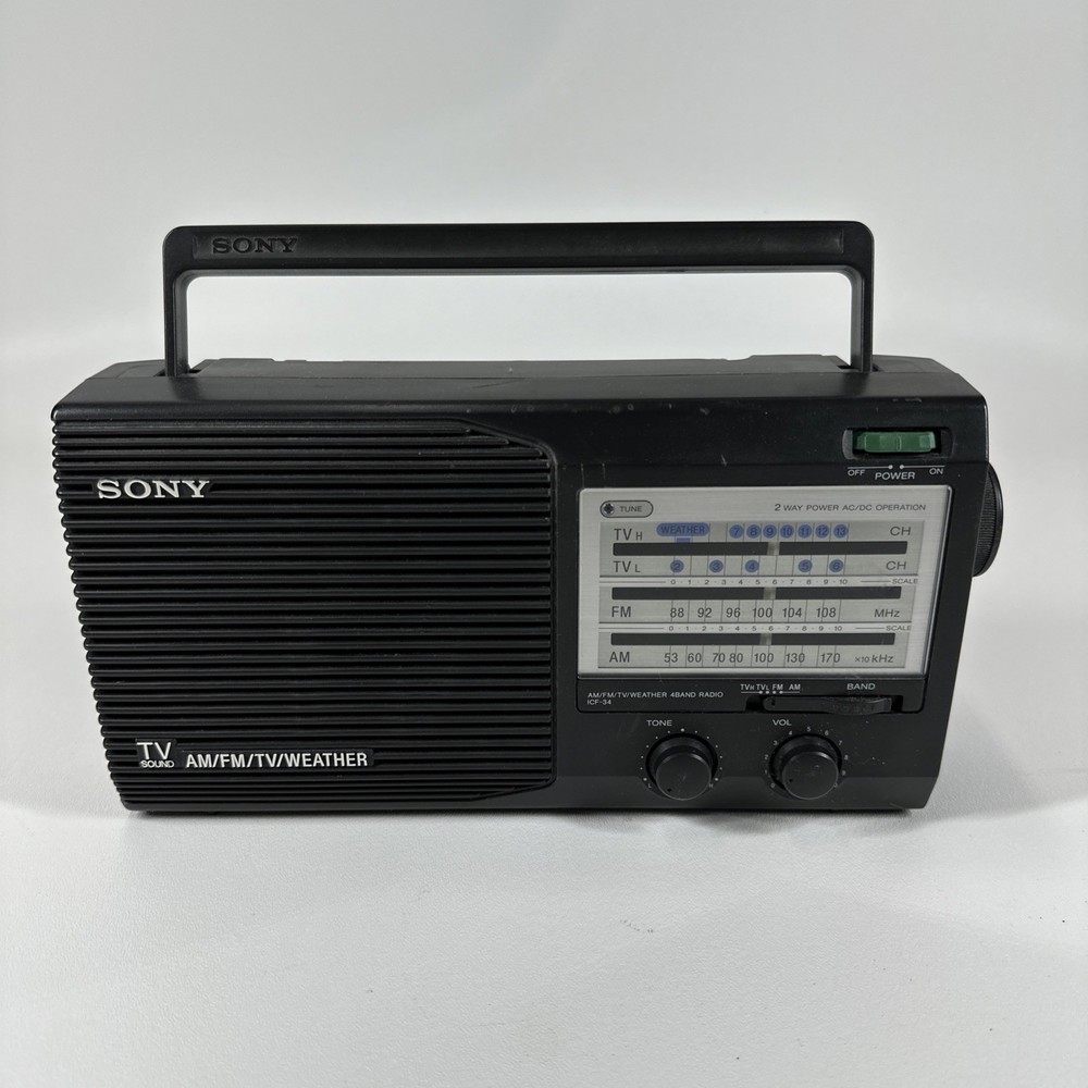 SONY ICF-34 AM/FM/TV/Weather Portable Radio AC or Battery Tested