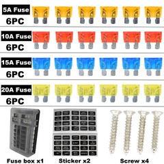 6 / 12 Way 12V 24V Auto Car Power Distribution Blade Fuse Holder Box Block Panel
