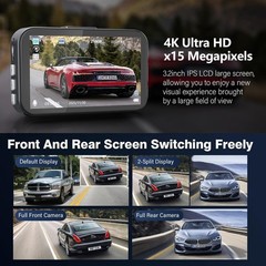 Dual 4K Dash Cam Front and Rear – Free 64G SD Card, 2160P+2160P UHD Dash Came…