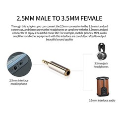 2.5mm 3.5mm Audio Jack Adapter Converter Gold Plated Headphone Mic Stereo Plug