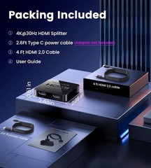 HDMI Splitter 1 in 2 Out [w/ 4 Ft Hdmi Cable]Not for Extended Display-Mirror …