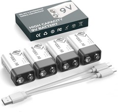4-Count 9 Volt Battery 9V Block Rechargeable Batteries 1300mAh F smoke detectors