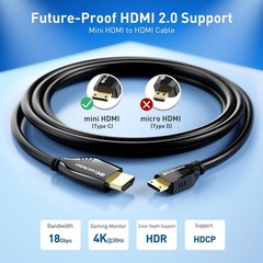 Mini HDMI to HDMI Cable Adapter Converter 4K UHD High Speed HD HDMI A to Mini C