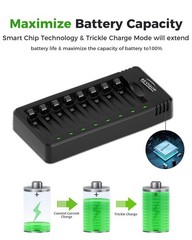 BEVIGOR AA Rechargeable Batteries with Charger+AAA&AA batteries 8 Pack, black