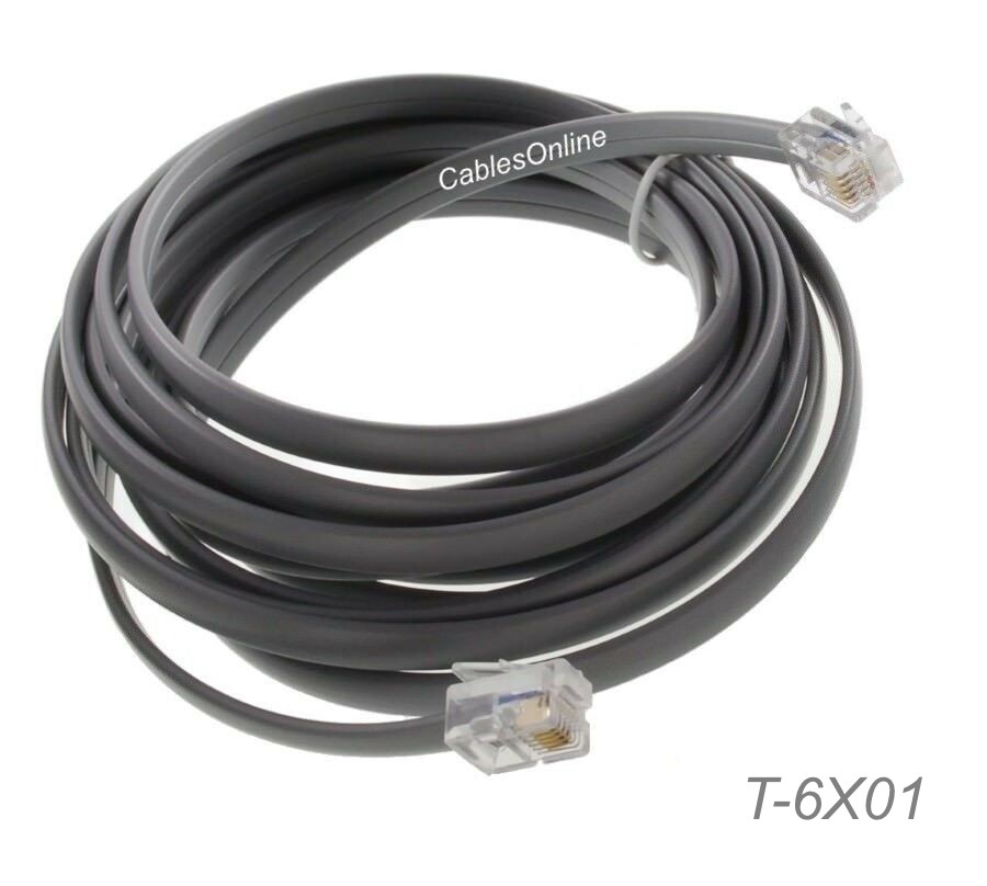RJ12 6P6C Flat Modular 26AWG Telephone Cross-Wired Cable, Gray