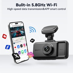 REDTIGER A6 3 Channel Dash Cam, 2.5K+1080P+1080P, 5.8GHz WiFi,3″ Touch Screen