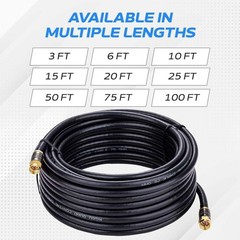 3-Pack Black RG6 Quad Shield Coax Cable 75 Ohm TV Antenna Internet 3ft–100ft Lot