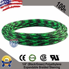 100 FT 1/4″ Black & Green Expandable Wire Sleeving Sheathing Braided Loom Tubing