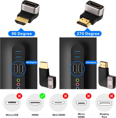 8K HDMI Eblow 4-Pack HDMI Right Angle Adapter 90 and 270 Degree Gold Plated, Sup