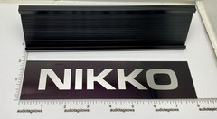 Nikko Logo Desk Sign – Custom Black & Silver Aluminum Reversible Insert