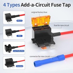 8 Pack 12V Car Add-a-Circuit Fuse Tap Standard Mini Micro2 and Low Profile Taps
